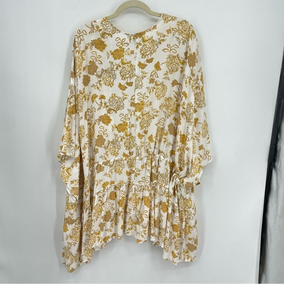 Torrid Ruffle Kimono Jacket Womens sz 5 5X Golden Yellow Floral Tassel Rayon - Picture 5 of 9